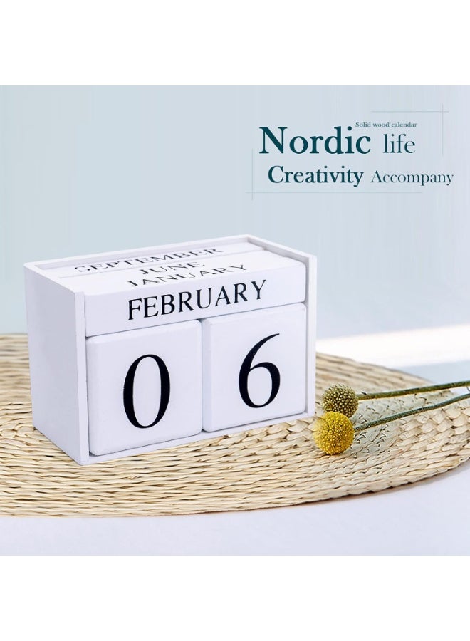 Perpetual Calendar Wooden Block Calendar for Office Desk Calendar Plank Table Daily Desk Calendar Accessories Block Dates (Large White) - Image 5